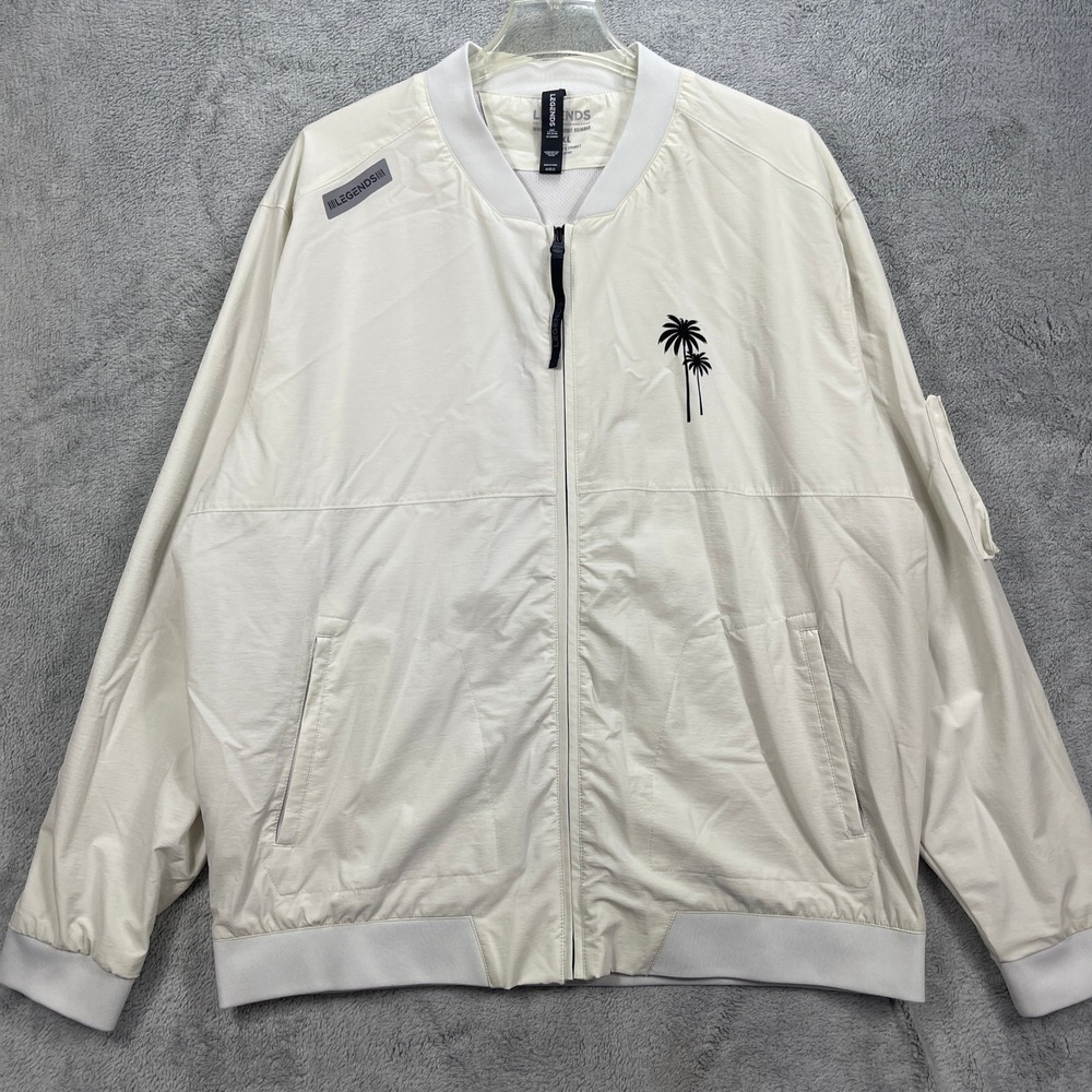 Legends CarsonBomber Jacket Men XXL White Palm Tree Graphic Full Zip Nylon